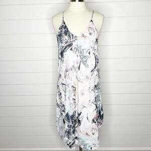 Mary & Mabel Marble Print Racerback Slip Dress Black White Green Small